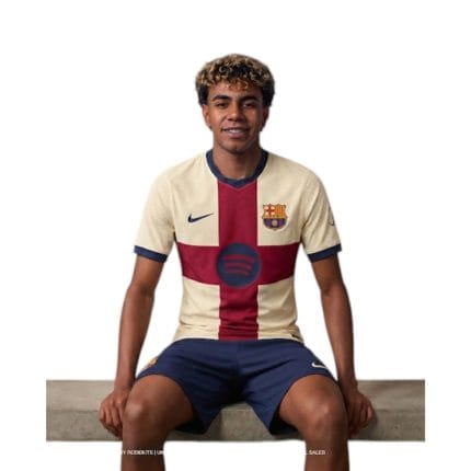 Vista frontal de la cuarta camiseta del FC Barcelona para la temporada 2027. Diseño oficial para adulto.