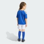 Primera equipación de fútbol de Italia 2026 para niño. Conjunto oficial de camiseta y pantalón corto de la Azzurra para niños.