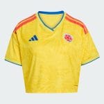 Camiseta de la primera equipación de la Selección Colombia para mujer, versión 2026. Modelo de manga corta para aficionada.
