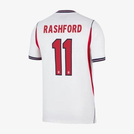 Camiseta de la primera equipación de Inglaterra para adulto 2026 con el dorsal oficial del jugador Marcus Rashford.