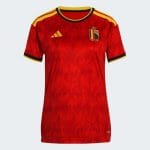 Camiseta de mujer de la primera equipación de Bélgica para el Mundial 2026, con el escudo oficial y detalles de diseño.