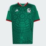 Equipación de fútbol para niño de México 2026, primera equipación oficial. Camiseta y pantalón verde para el Mundial.