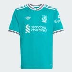 Tercera equipación para niños del Liverpool FC temporada 25/26. Camiseta oficial de fútbol infantil del Liverpool.