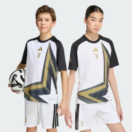 Camiseta de calentamiento para niños de la Juventus para la temporada 2026/2027. Equipación pre-partido oficial para infantil.