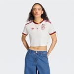 Camiseta de mujer de la selección española de fútbol, segunda equipación blanca con 2 estrellas de campeonas del mundo.