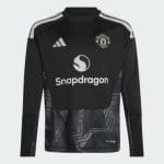 Camiseta de portero para niños del Manchester United temporada 26/27. Vista frontal de la equipación oficial para jóvenes.