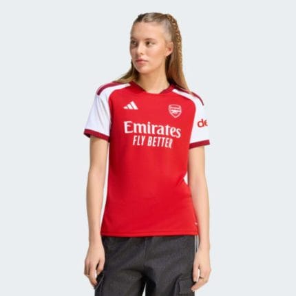 Camiseta de mujer de la primera equipación del Arsenal FC para la temporada 26/27. Uniforme oficial para aficionadas.