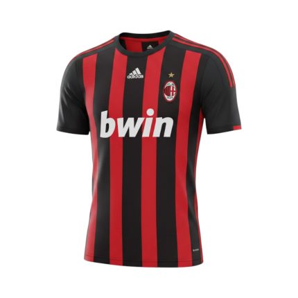 Camiseta retro AC Milan 2008/09, primera equipación, rayas rojas y negras. — vista frontal en maniquí