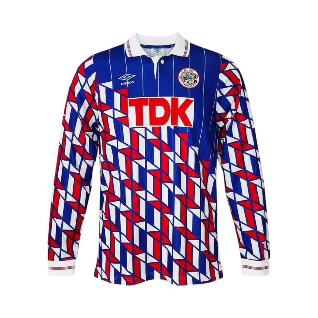 camiseta-retro-ajax-1989-90-segunda-equipacion-manga-larga-01 Camiseta retro del Ajax de la temporada 1989/90, segunda equipación de manga larga. — vista frontal en maniquí