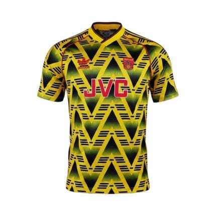 Camiseta retro Arsenal 1991/93 segunda equipación amarilla y negra — vista frontal en maniquí