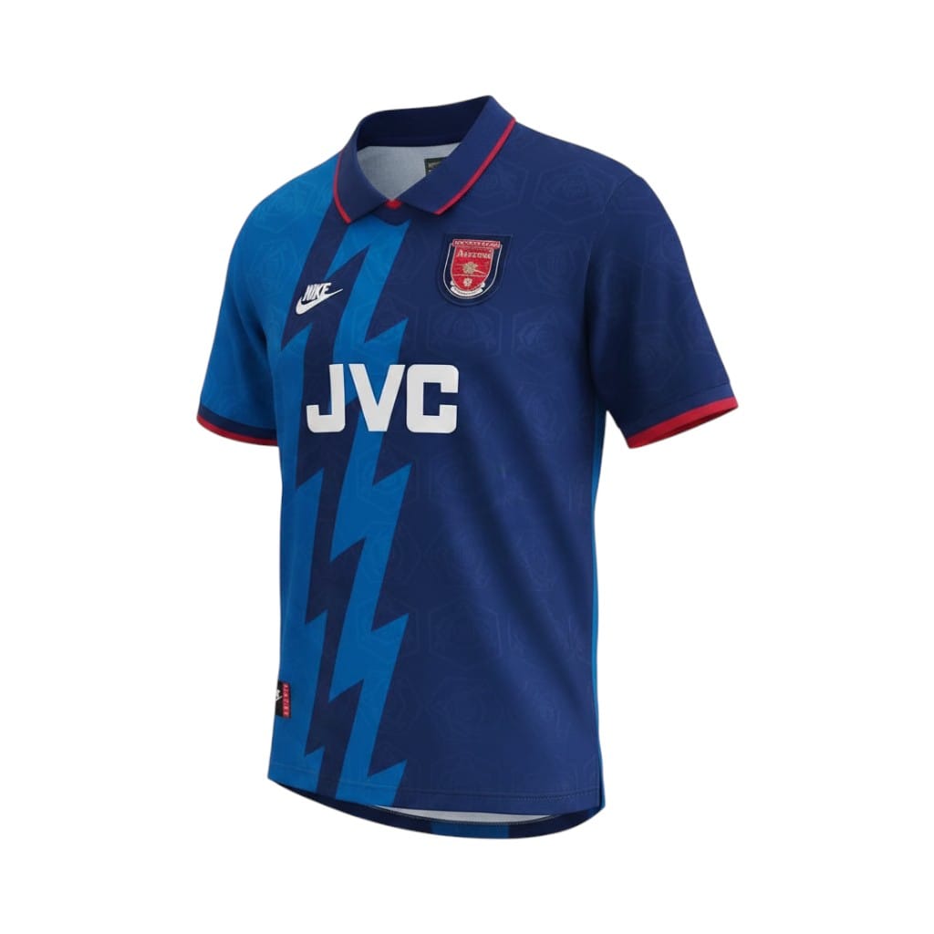 Camiseta retro Arsenal 1995 segunda equipación vista frontal en maniquí Camiseta retro Arsenal 1995 segunda equipación — vista frontal en maniquí