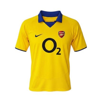 Camiseta retro Arsenal 2003/04 segunda equipación amarilla — vista frontal en maniquí