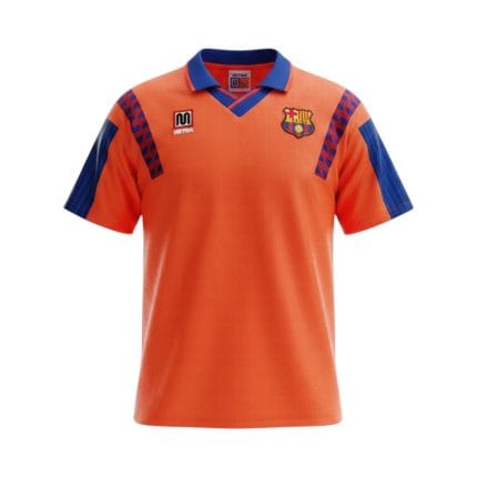 Camiseta retro Barcelona 1991/92 segunda equipación naranja — vista frontal en maniquí