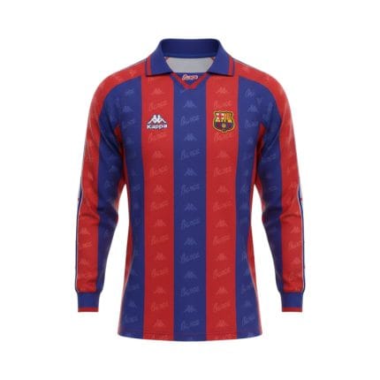 Camiseta retro FC Barcelona primera equipación 1995/97 manga larga — vista frontal en maniquí