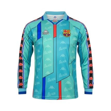 Camiseta retro FC Barcelona segunda equipación 1996/97 manga larga — vista frontal en maniquí