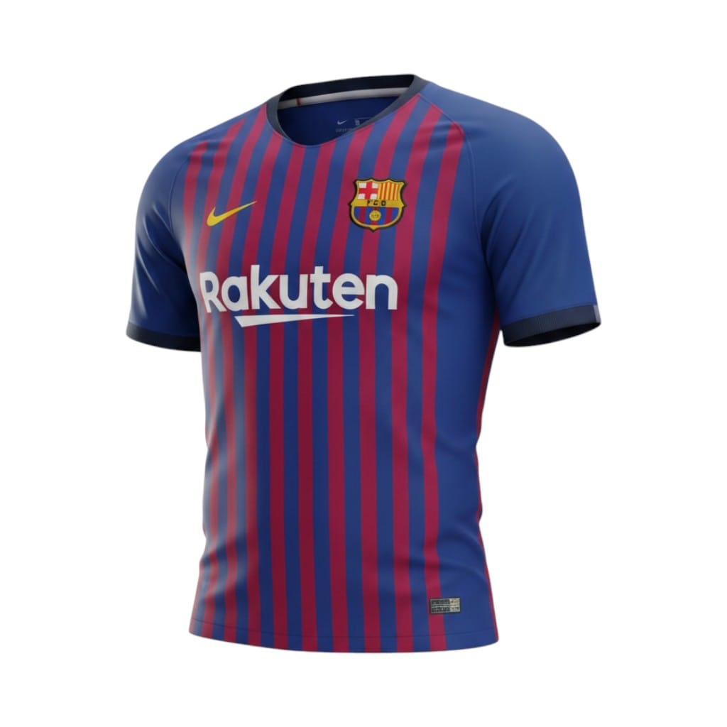 camiseta-retro-barcelona-2018-19-primera-equipacion-01 Camiseta retro FC Barcelona 2018/19 primera equipación — vista frontal en maniquí