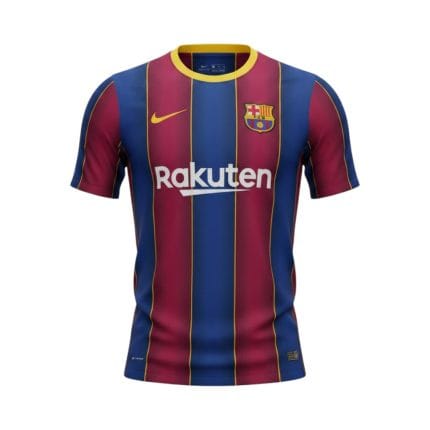 Camiseta retro del FC Barcelona de la temporada 2020/21, primera equipación. — vista frontal en maniquí