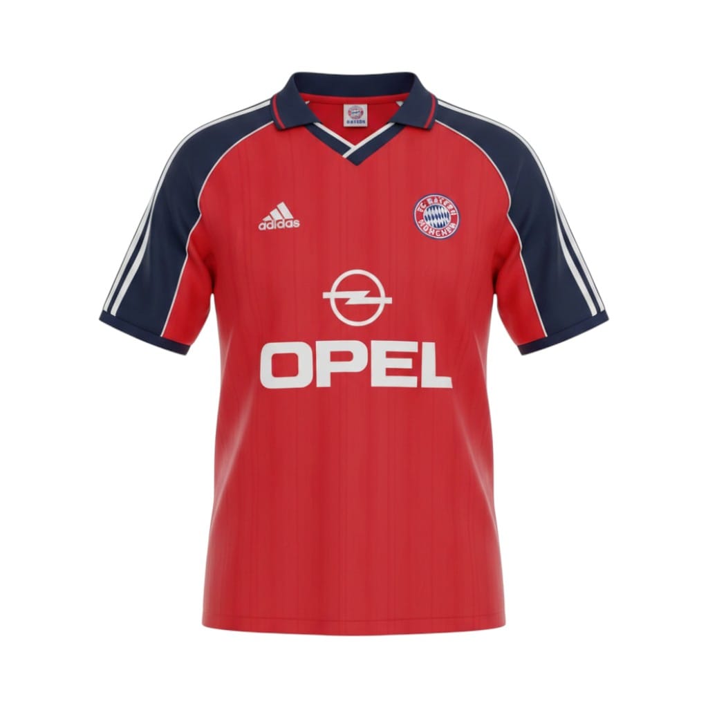 camiseta-retro-bayern-de-munich-2000-01-primera-equipacion-01 Camiseta retro Bayern de Múnich 2000/01 primera equipación — vista frontal en maniquí