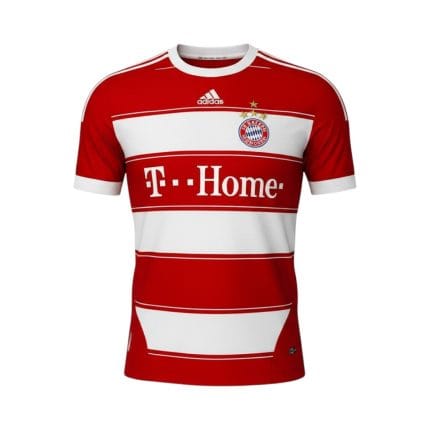 Camiseta retro Bayern de Múnich 2007/08 primera equipación roja y blanca — vista frontal en maniquí