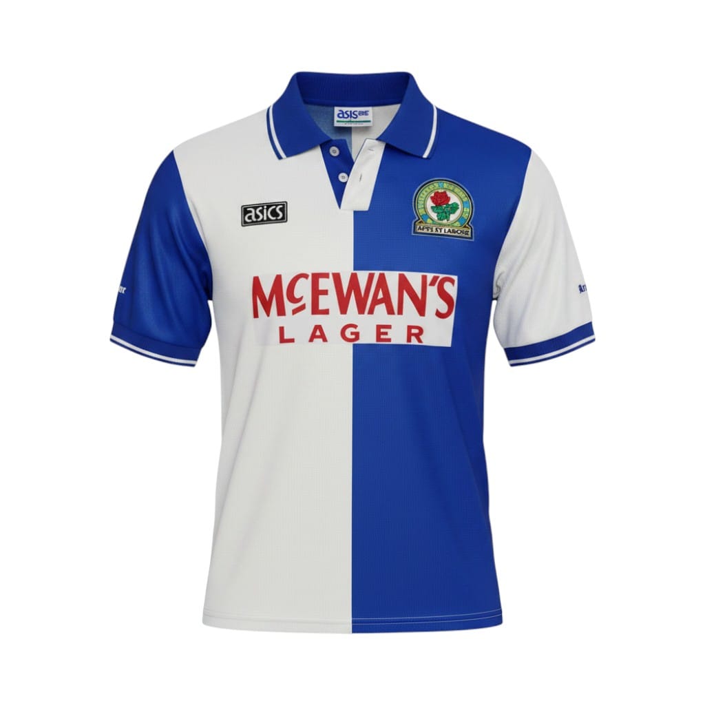 camiseta-retro-blackburn-rovers-1994-95-primera-equipacion-01 Camiseta retro Blackburn Rovers 1994/95 Primera Equipación — vista frontal en maniquí