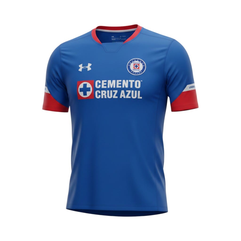 Camiseta retro Cruz Azul 2018/19 primera equipación vista frontal en maniquí Camiseta retro Cruz Azul 2018/19 primera equipación — vista frontal en maniquí