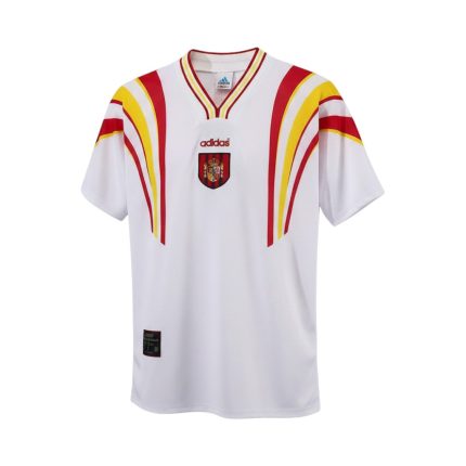 Camiseta retro España 1996 tercera equipación blanca — vista frontal en maniquí