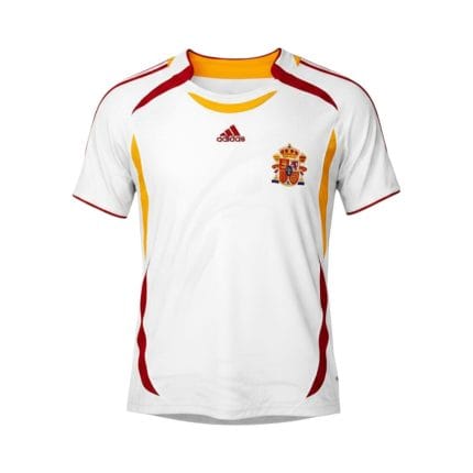 Camiseta retro de la Selección Española, segunda equipación de la temporada 2006 del Mundial de Alemania. — vista frontal en maniquí