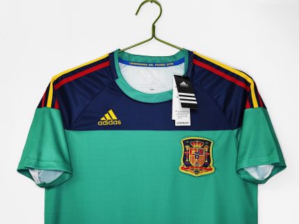 Camiseta de portero retro de España 2010-2012, verde y azul marino, con el escudo de Campeones del Mundo. — foto 2