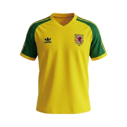 Camiseta retro Gales 1982 Segunda Equipación — vista frontal en maniquí