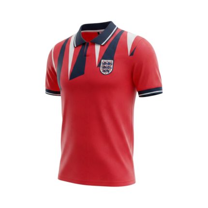 Camiseta retro Inglaterra 1992 segunda equipación roja con diseño geométrico Umbro — vista frontal en maniquí