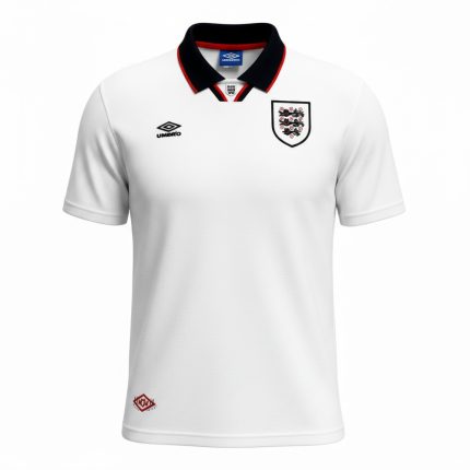 Camiseta retro de la primera equipación de Inglaterra de la temporada 1994/95 para adulto, en su clásico color blanco y cuello azul.