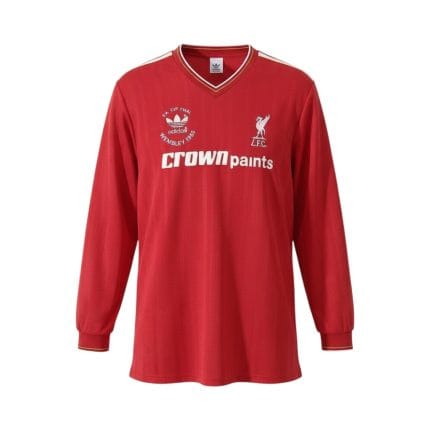 Camiseta retro Liverpool 1986/87 primera equipación manga larga — vista frontal en maniquí