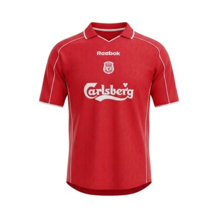 Camiseta retro Liverpool 2000/01 primera equipación — vista frontal en maniquí