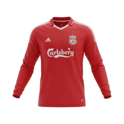 Camiseta retro Liverpool 2006/07 primera equipación manga larga — vista frontal en maniquí
