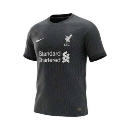 Camiseta de portero retro del Liverpool FC temporada 2020/21 en color negro. — vista frontal en maniquí