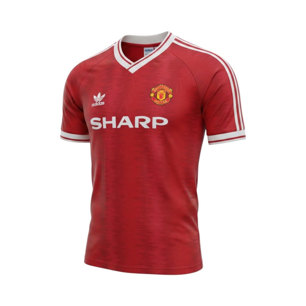 camiseta-retro-manchester-united-1990-92-primera-equipacion-01 Camiseta retro Manchester United 1990/92 Primera Equipación — vista frontal en maniquí