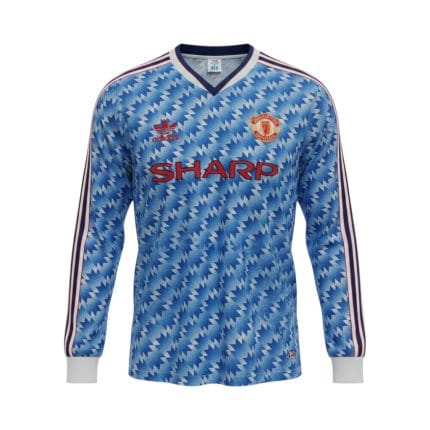 Camiseta retro Manchester United 1990/92 segunda equipación manga larga — vista frontal en maniquí