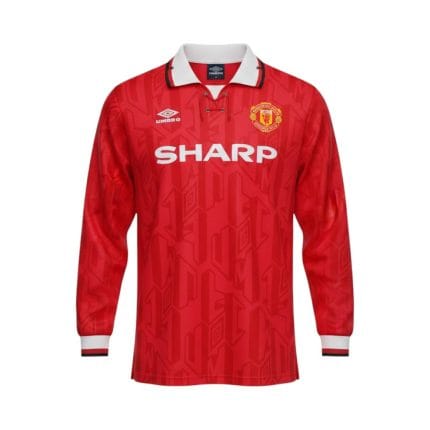 Camiseta retro Manchester United 1992/94 Primera Equipación manga larga — vista frontal en maniquí