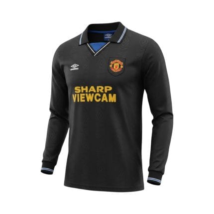 Camiseta retro Manchester United 1993/94, segunda equipación, manga larga — vista frontal en maniquí