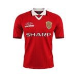 Camiseta retro Manchester United 1998/99 Primera Equipación Champions League Final — vista frontal en maniquí