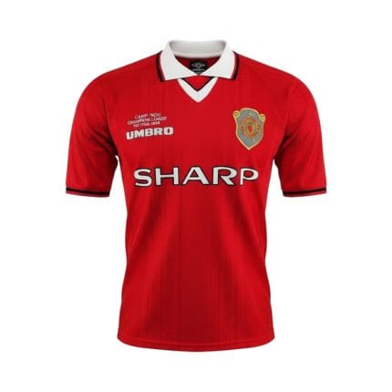 Camiseta retro Manchester United 1998/99 Primera Equipación Champions League Final — vista frontal en maniquí