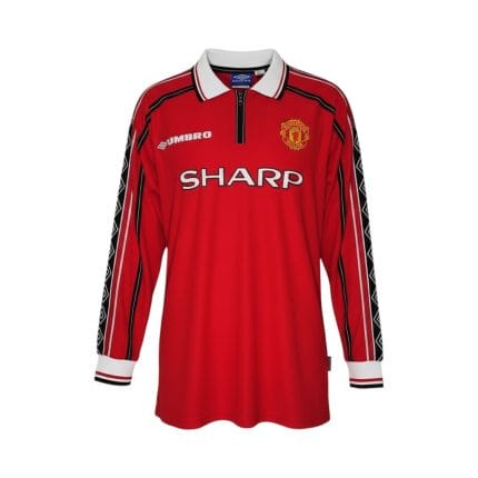 Camiseta retro Manchester United 1998/99 Primera Equipación manga larga — vista frontal en maniquí