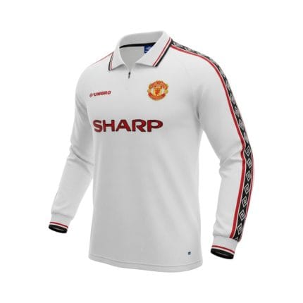 Camiseta retro Manchester United 1998/99 segunda equipación manga larga — vista frontal en maniquí