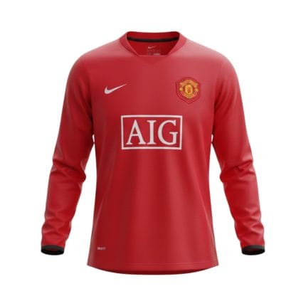 Camiseta retro Manchester United 2007/08 primera equipación manga larga — vista frontal en maniquí