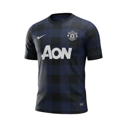 Camiseta retro Manchester United 2013/14 segunda equipación a cuadros — vista frontal en maniquí