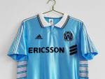 Camiseta retro Olympique de Marsella 1998/99 segunda equipación celeste Adidas Ericsson — foto 3