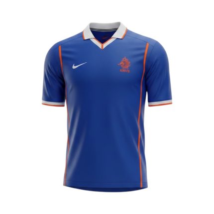 Camiseta retro Países Bajos 1998/99 segunda equipación azul — vista frontal en maniquí