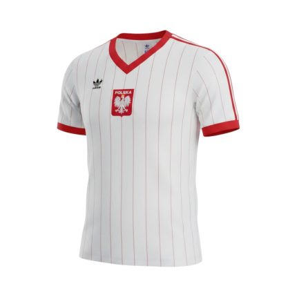 Camiseta retro de fútbol de la selección de Polonia, primera equipación de la temporada 1982. — vista frontal en maniquí