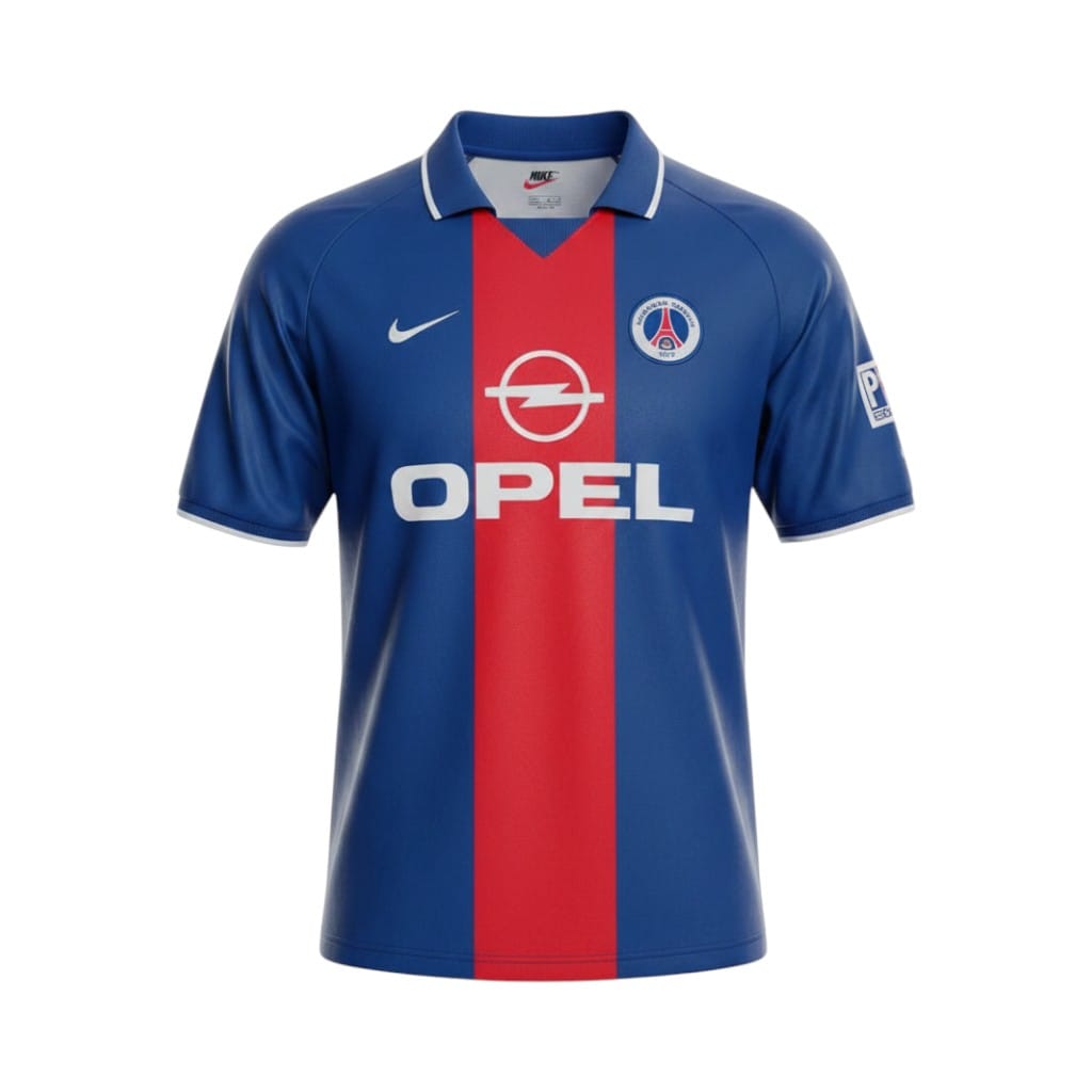 Camiseta PSG 2000/01 Primera Equipación vista frontal en maniquí Camiseta PSG 2000/01 Primera Equipación — vista frontal en maniquí