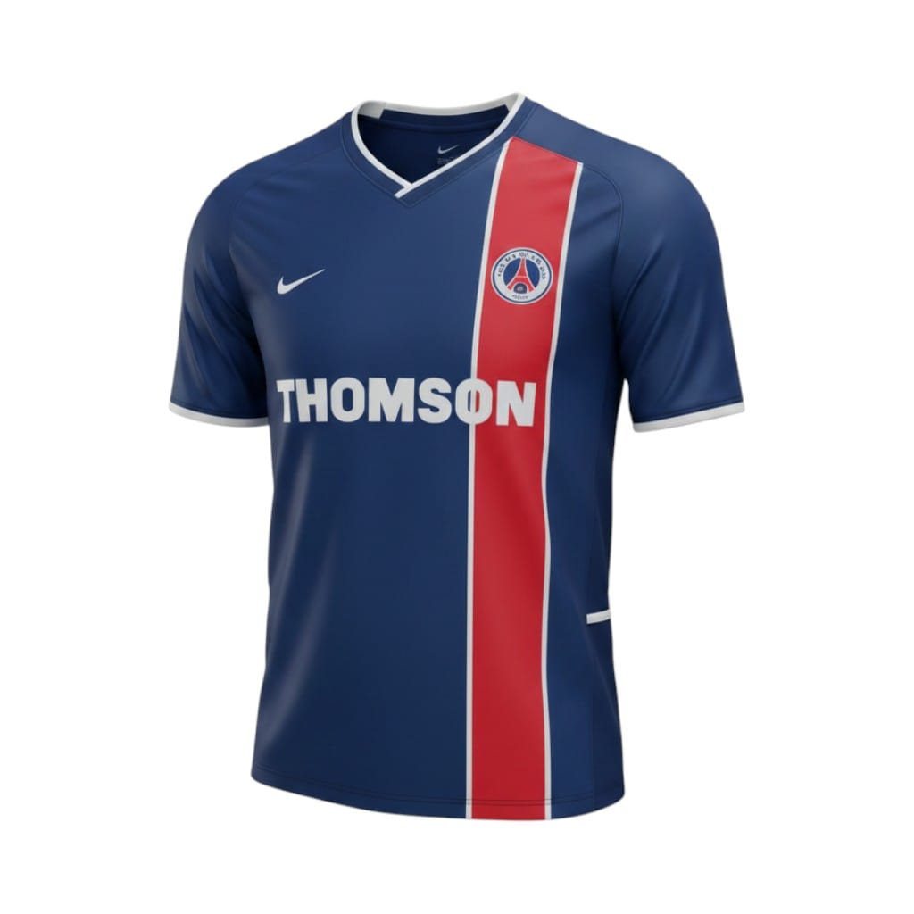 Camiseta retro PSG 2002-2003 Primera Equipación vista frontal en maniquí Camiseta retro PSG 2002-2003 Primera Equipación — vista frontal en maniquí